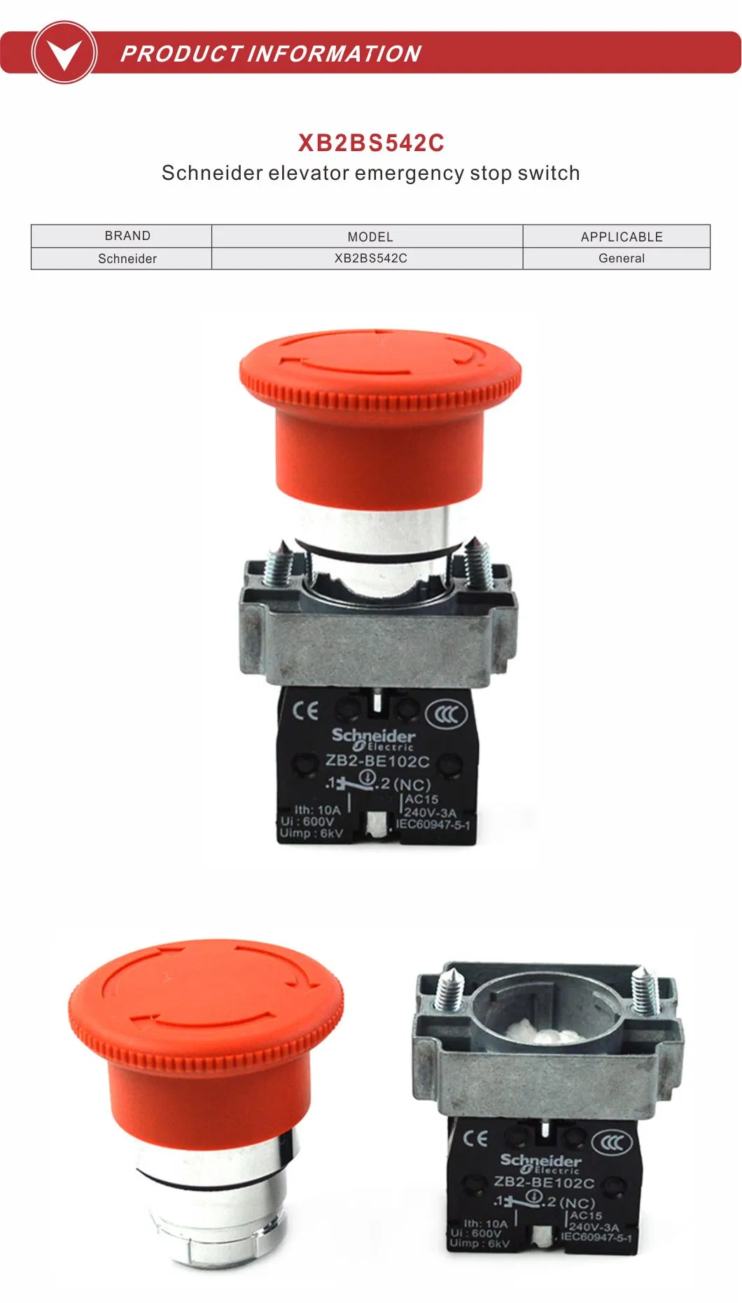 General Elevator Emergency Stop Switch Button Xb2BS542c