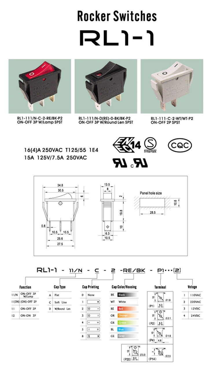 Carling Lra-Series 3 Position T105 Red Black Rleil Power Light Waterproof Miniature Rocker Switch Boat Push Button Switch for Juicer