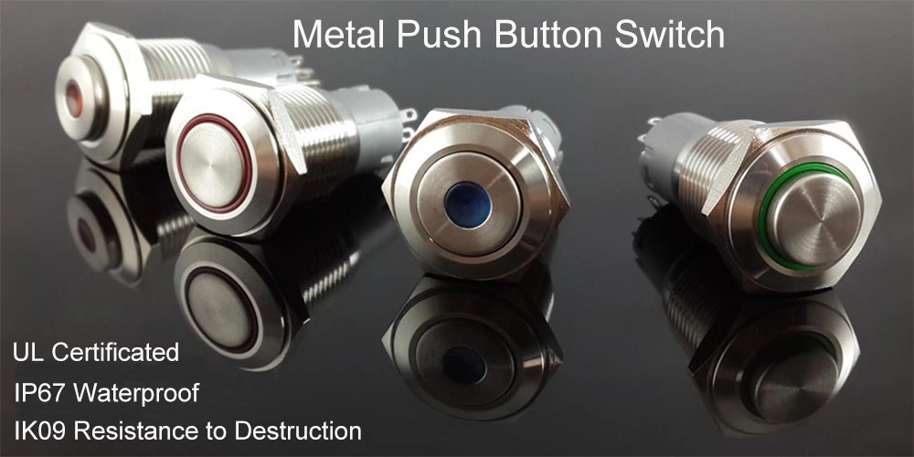 19mm Waterproof IP67 Push Button Metal Switch Flat Round Head with LED Momentary Self-Reset Power Light