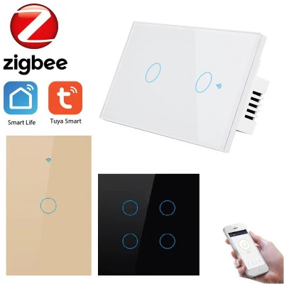 Interruttore della luce intelligente touch screen Tuya Interruttore della luce a levetta Zigbee a 2 gruppi